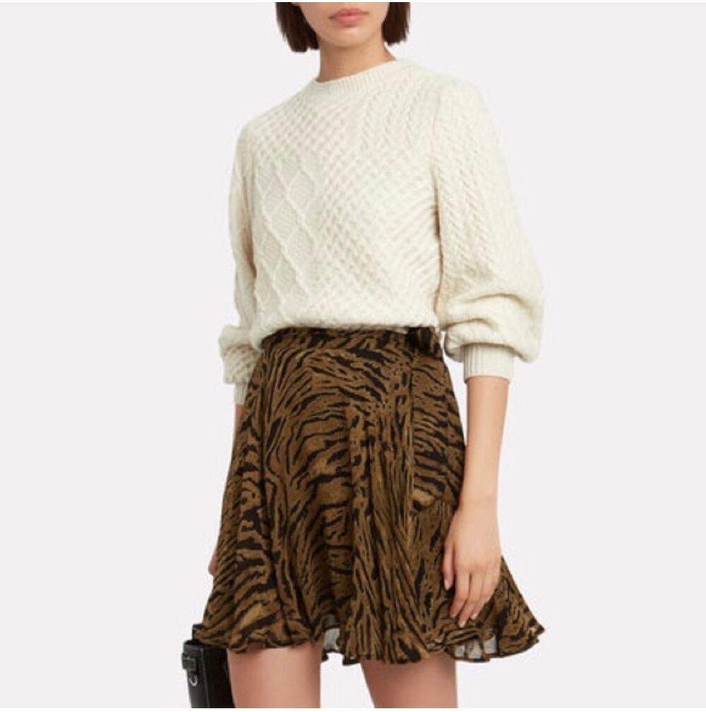 Frame Sweater Womens XS Off White Patchwork Cable Knit Wool Blend Puff Sleeve